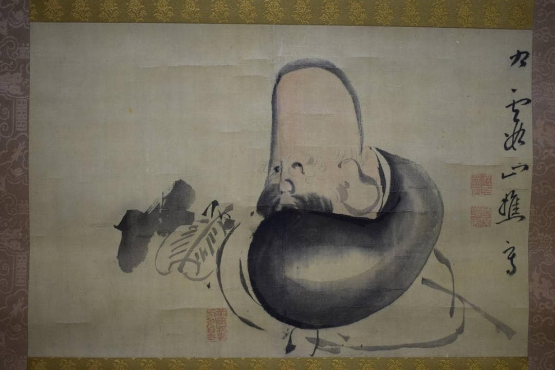 真作/池大雅/福禄寿図/軸先紫檀/布袋屋掛軸HH-378