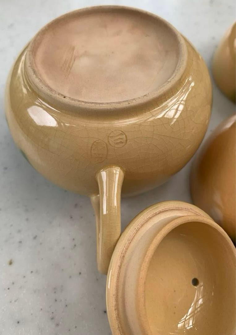 出雲　若山製陶所　釉下緑彩　煎茶器　揃　箱入　アンティーク