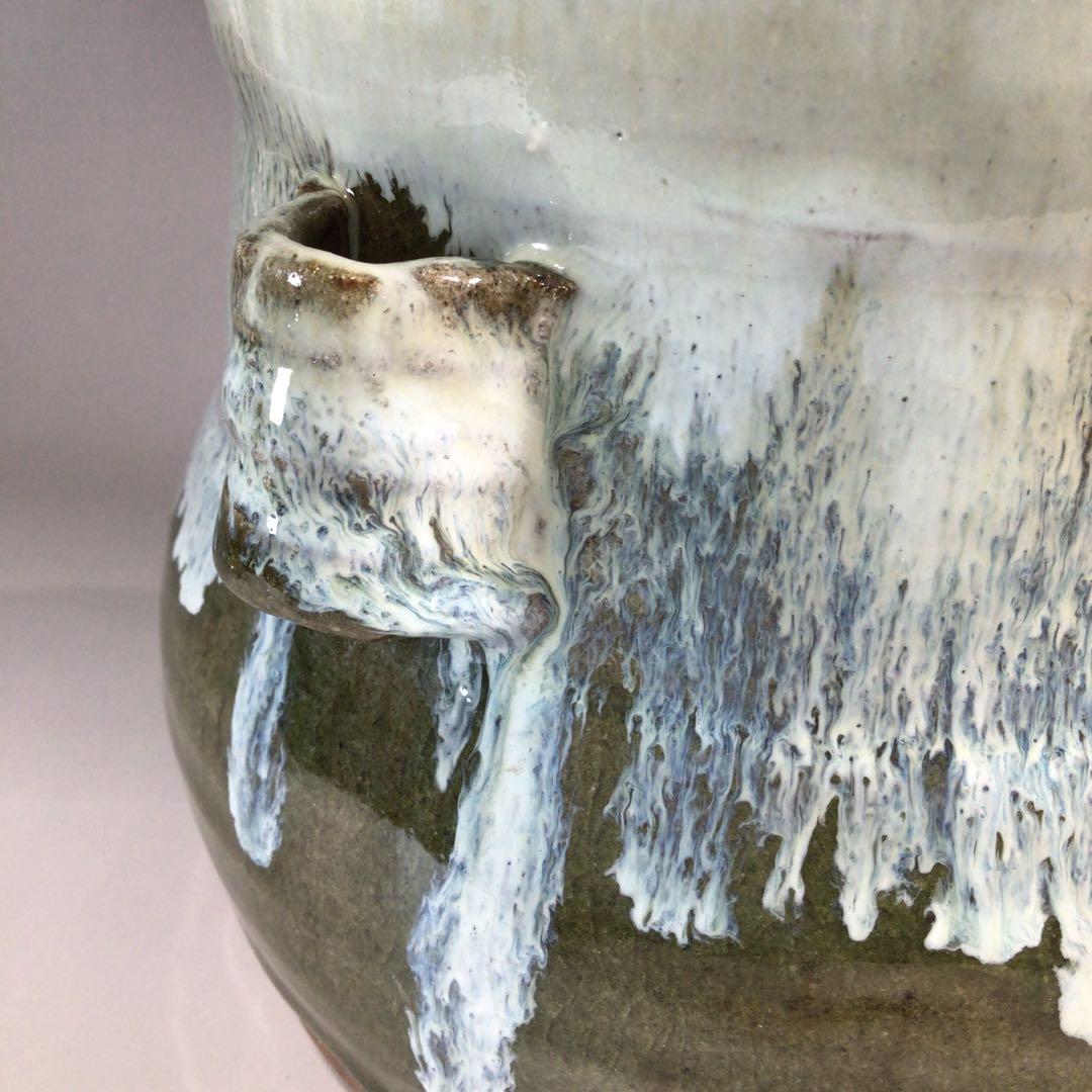 Ｐ４４７　水指　『唐津焼』『内山仙鶴造』『耳付水指』　共箱　茶道具