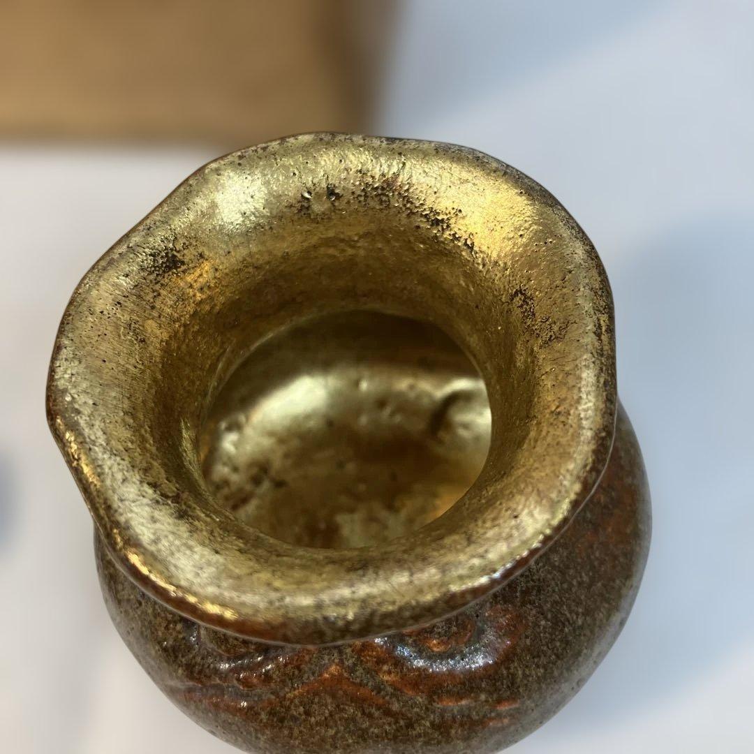 茶道具　飴楽　宝袋香合　楽印　箱書　半古斎　本体内側が金色　共箱　S62KG