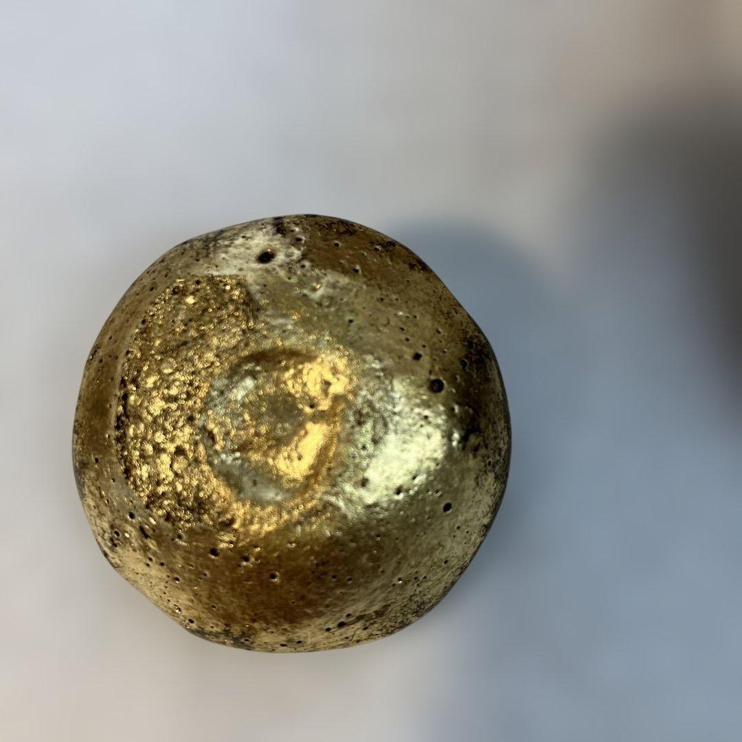 茶道具　飴楽　宝袋香合　楽印　箱書　半古斎　本体内側が金色　共箱　S62KG