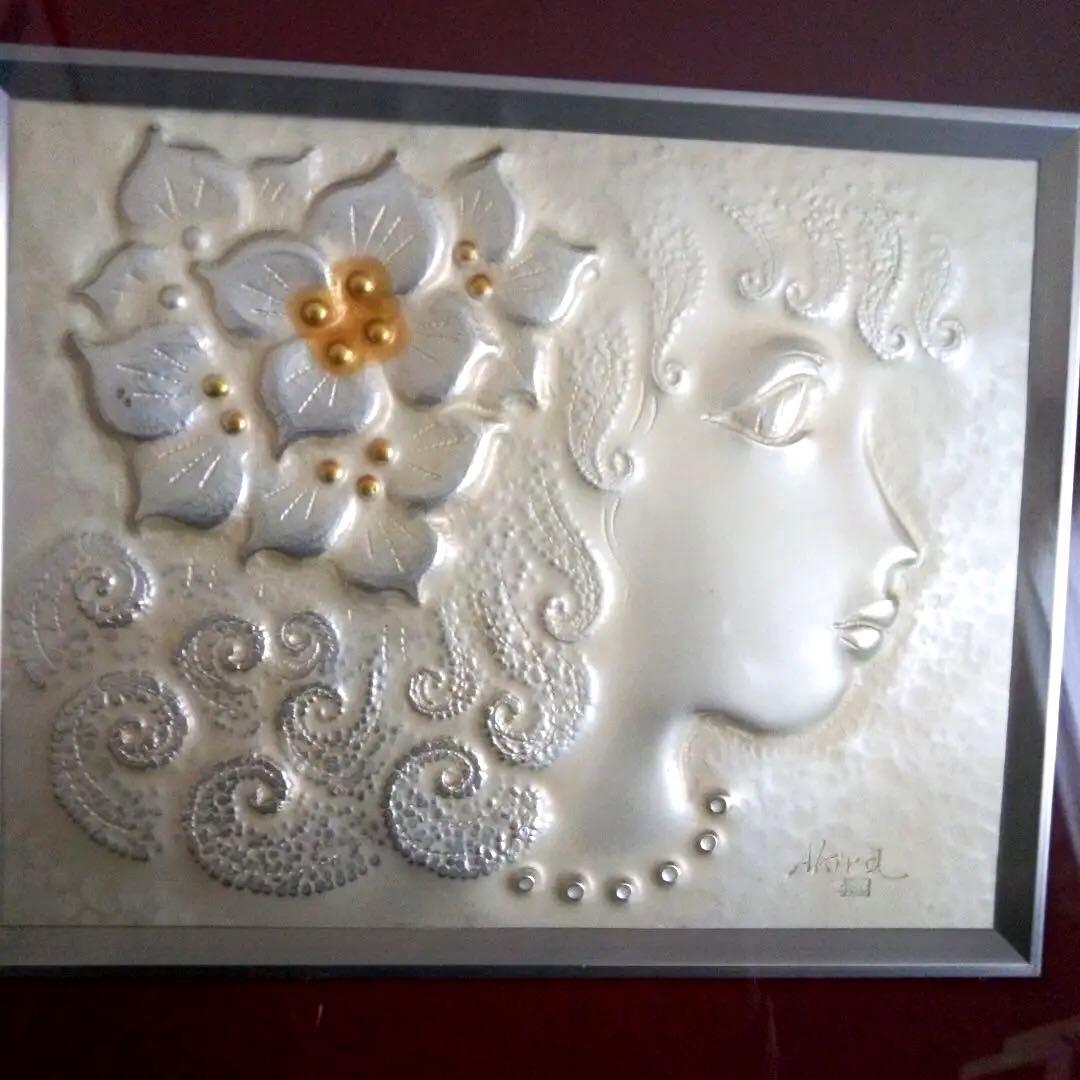 彫金画　岡部昭　工芸品　額縁