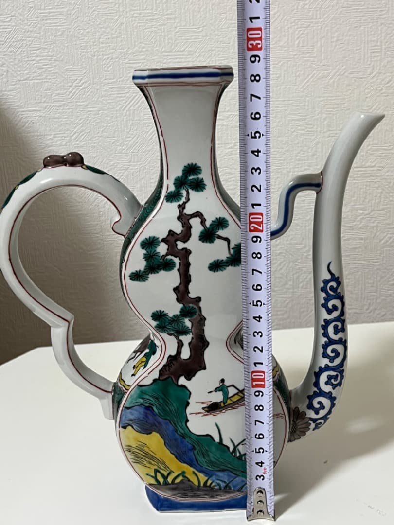 中国美術　唐人　山水　九谷焼　九谷風赤絵飾り水差/1個