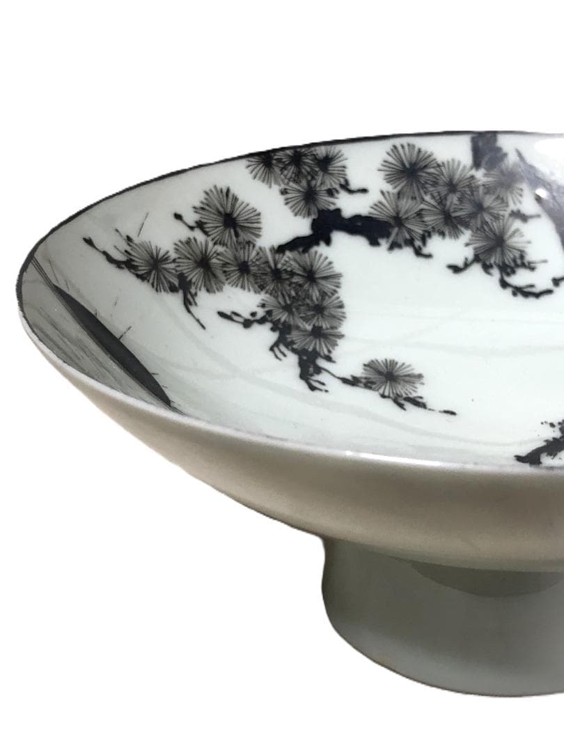 【 本銀色絵大盃 】　薄胎磁　高砂画　天保15年　瀬戸焼骨董