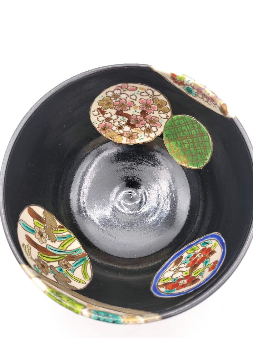 c550【新品・未使用】黒仁清 丸紋草花 加藤ひろ子 木箱 茶道具