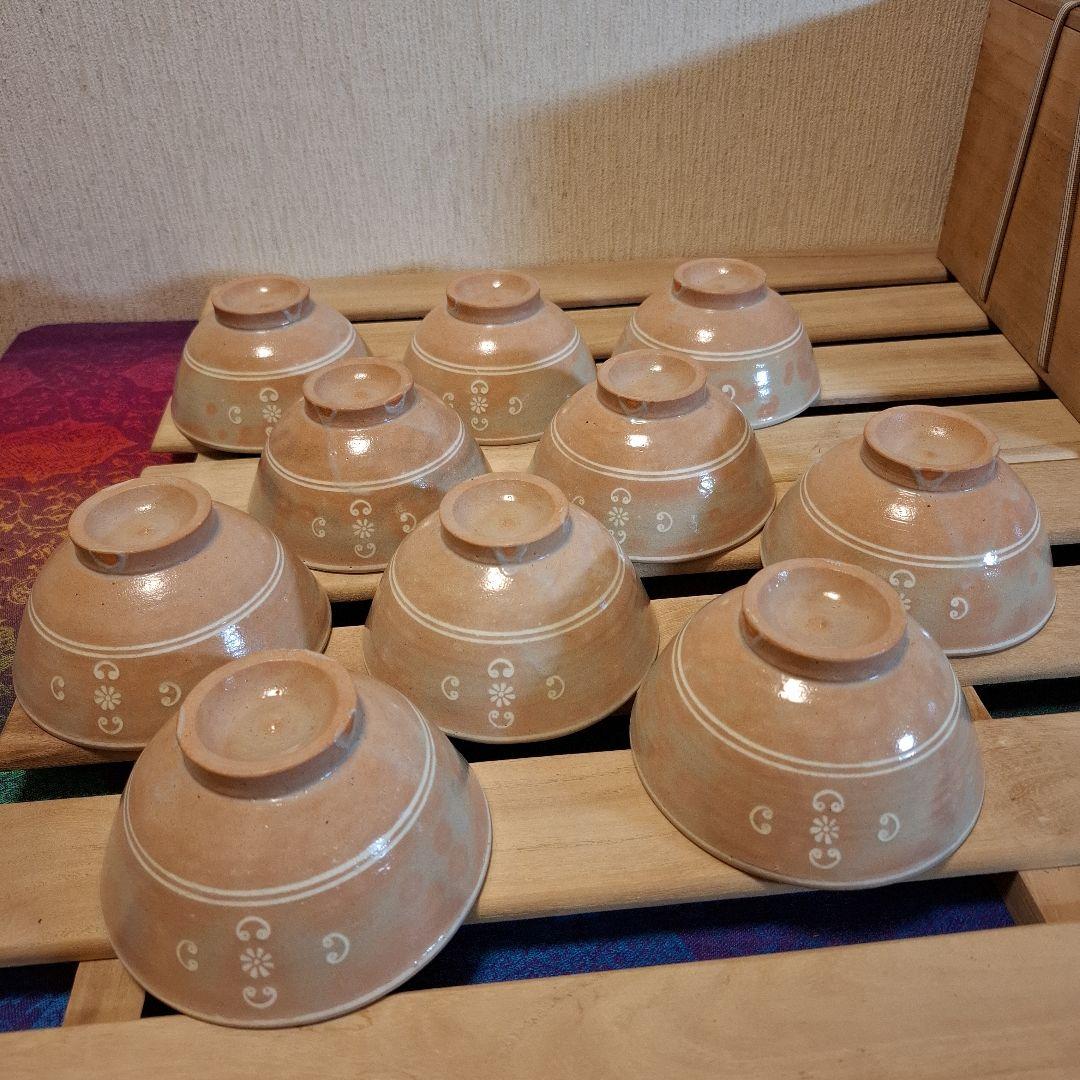 八幡窯 堀野証嗣 御本狂言袴 汲出碗 共箱 萩焼 茶道具 数茶碗　１０客　お茶会