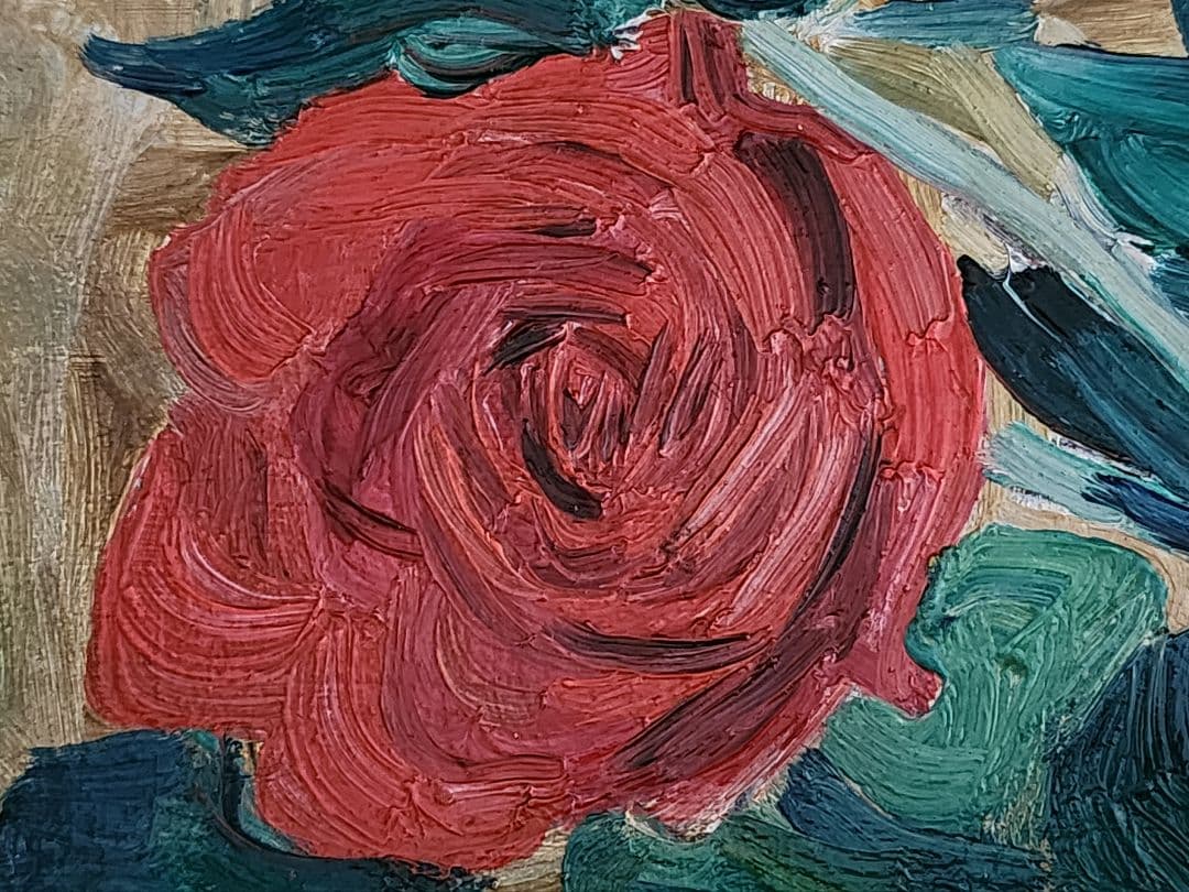 平岡権八郎　花 薔薇 昭和8年 FO 額装 油彩画 直筆サイン