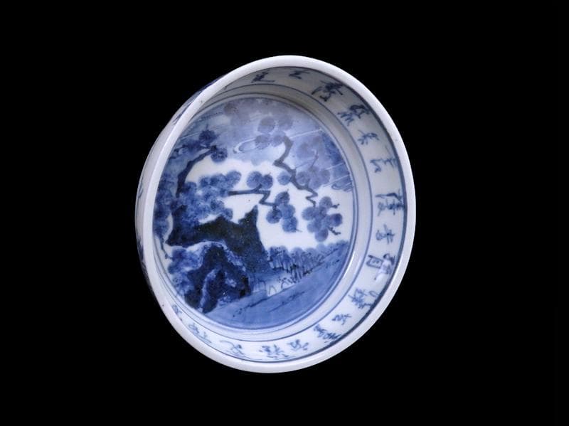 古伊万里　染付　松に山水の図　膾皿　5寸皿　C996AS-CVo