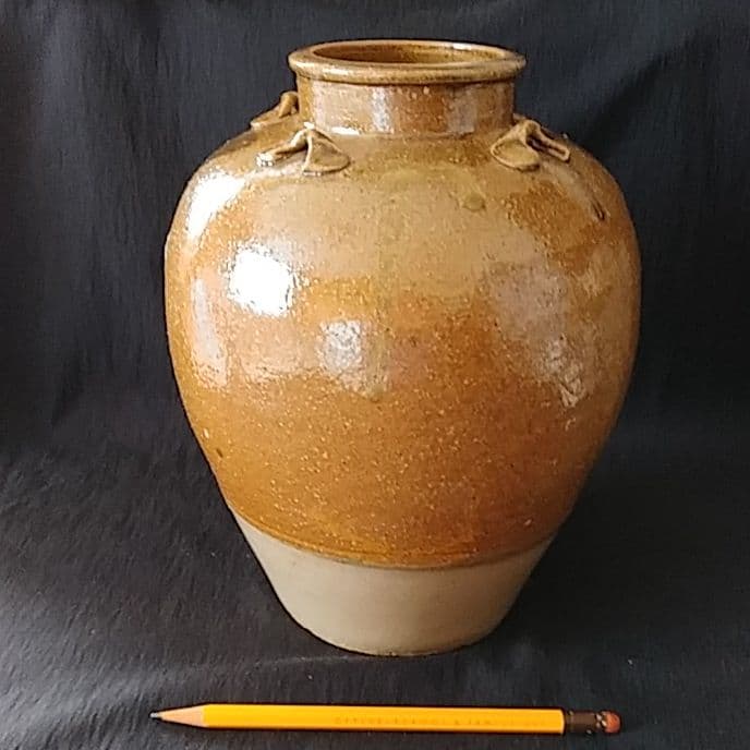 「*信楽(しがらき)*四耳(しじ)茶壺」焼小壺(高さ20cm) 骨董アンティーク