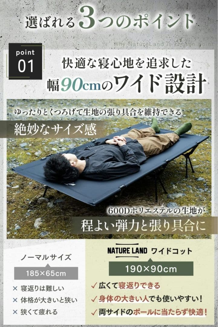 キャンプコット NATURE LANDブラック 日本メーカー