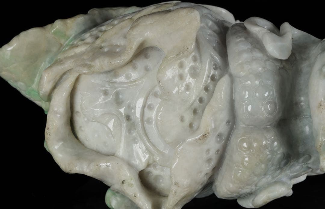 天然翡翠彫刻 青　白菜置物 2kg 細密細工 風水 財運招福 ヒスイ 翠玉美品
