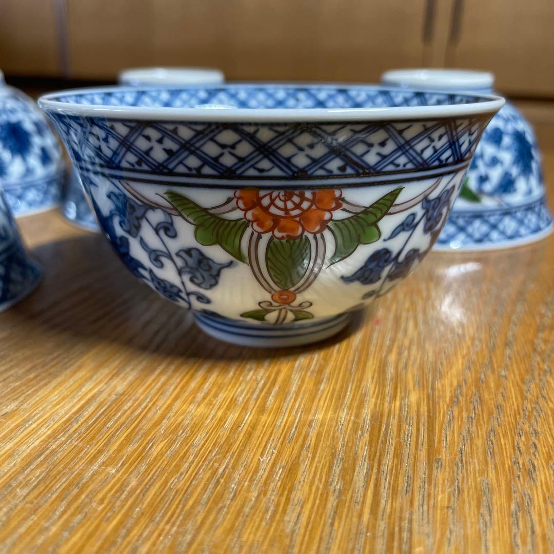 有田焼　館林源右衛門　染錦三方割唐草湯呑五客　　　共箱