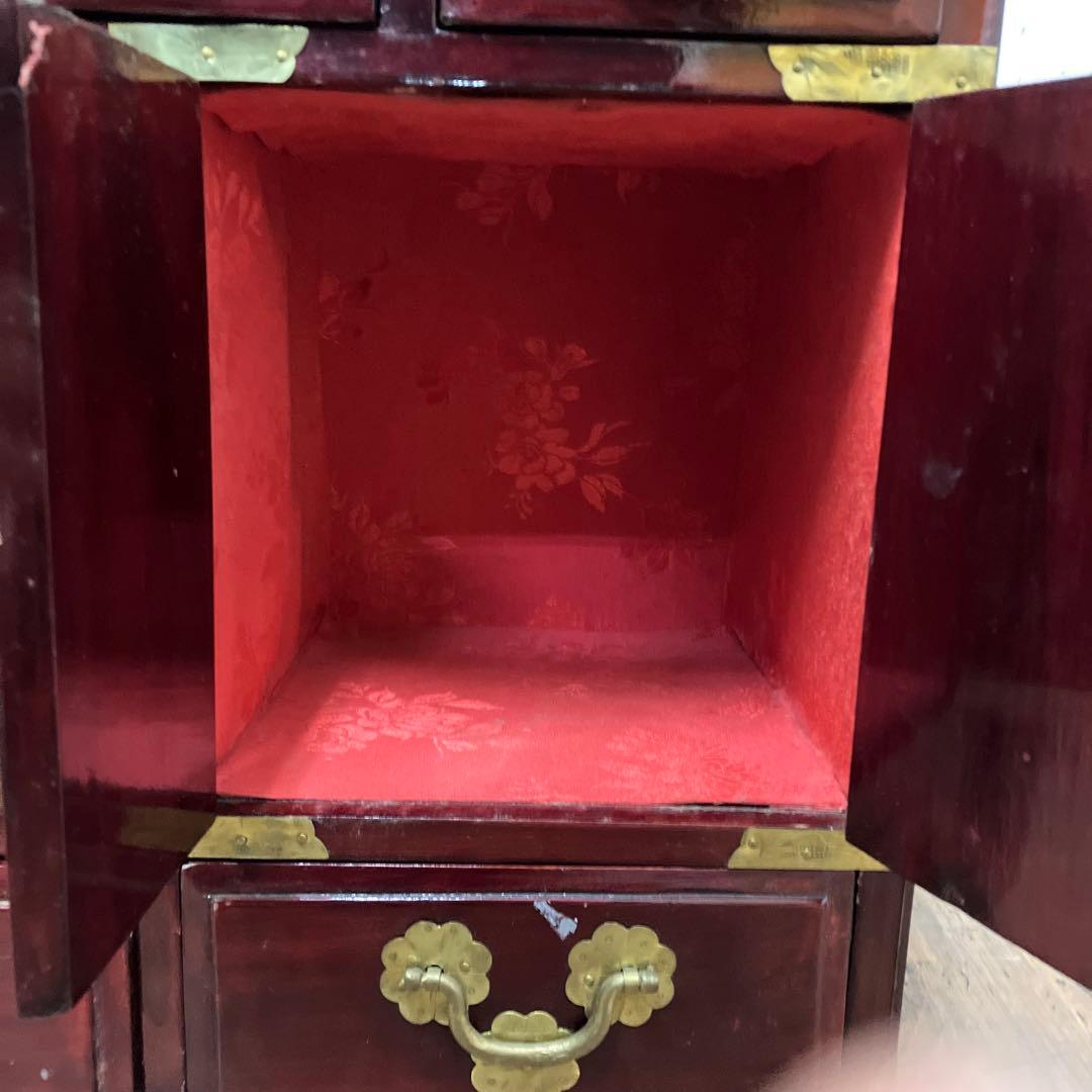 A-3 中国美術 薬箪笥風 小型箪笥 チェスト 抽斗8杯 飾台 道具箱 骨董品