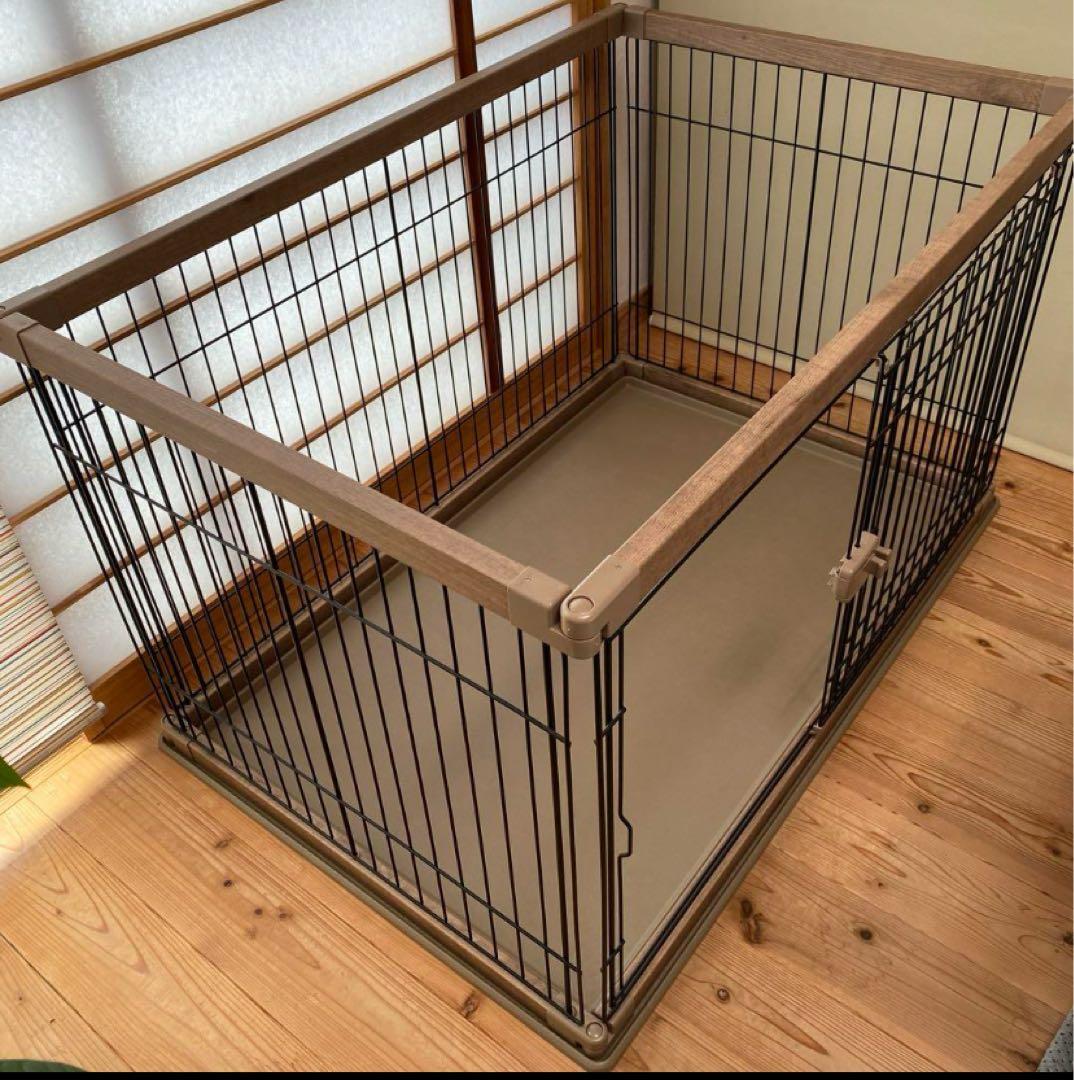 【美品】アイリスオーヤマ 犬 サークル ウッディサークル ブラウン