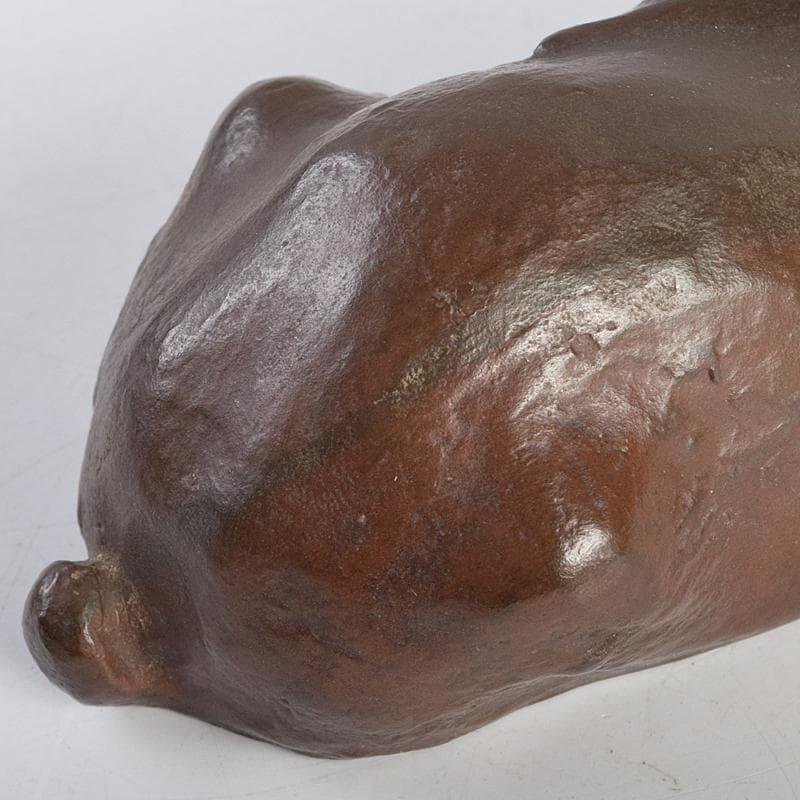 古銅　ブロンズ像　兎　置物　三郎刻印あり(吉田三郎？)　時代箱付　V　R9104