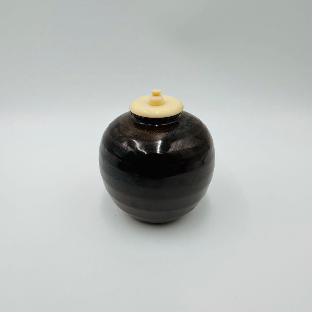 【平安　㐂山造　文琳茶入　共箱　茶道具】骨董　アンティーク　インテリア