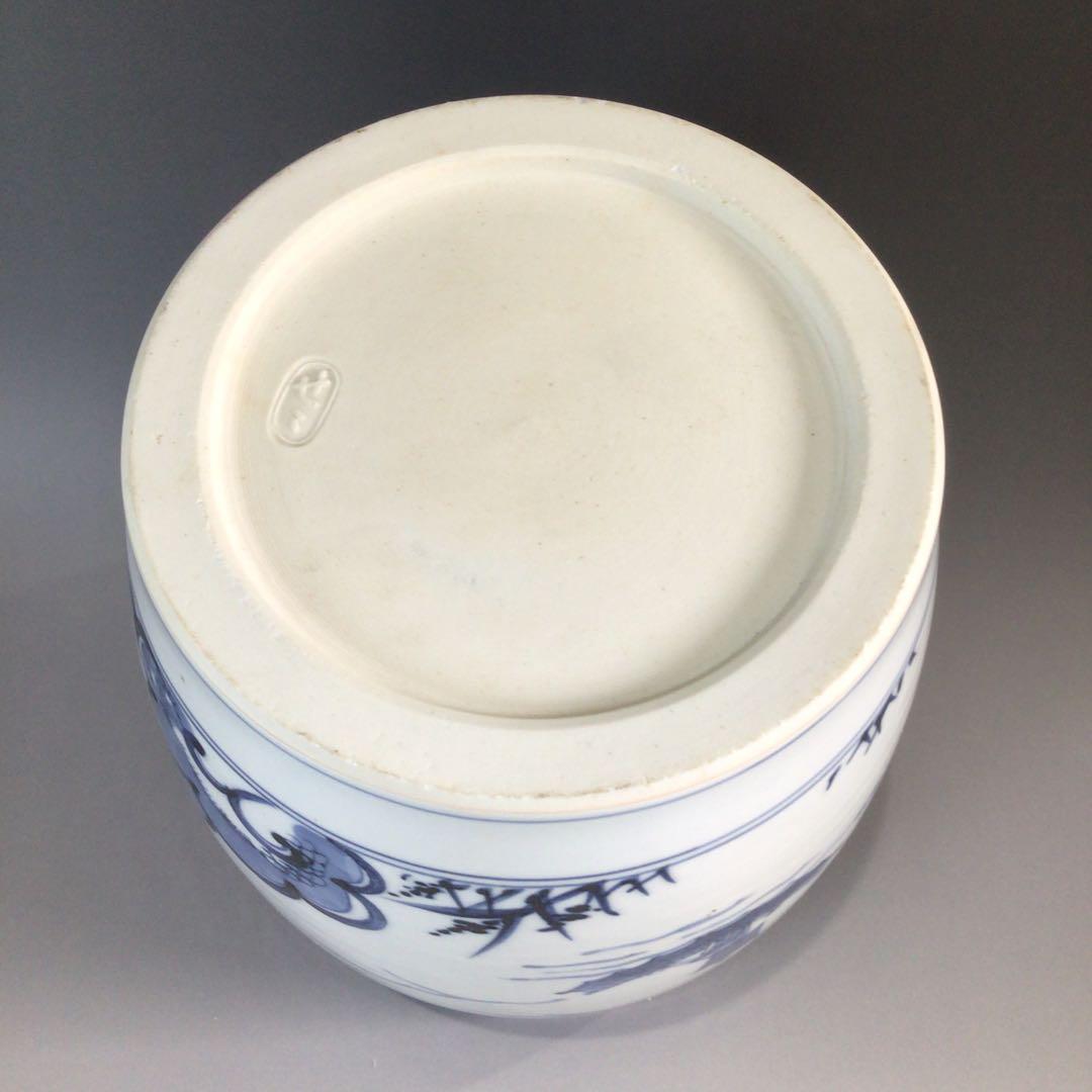 Ｐ６２５　水指　『膳所焼』『淡海ぜぜ　陽炎園造』『染付雲堂文』　共箱　茶道具