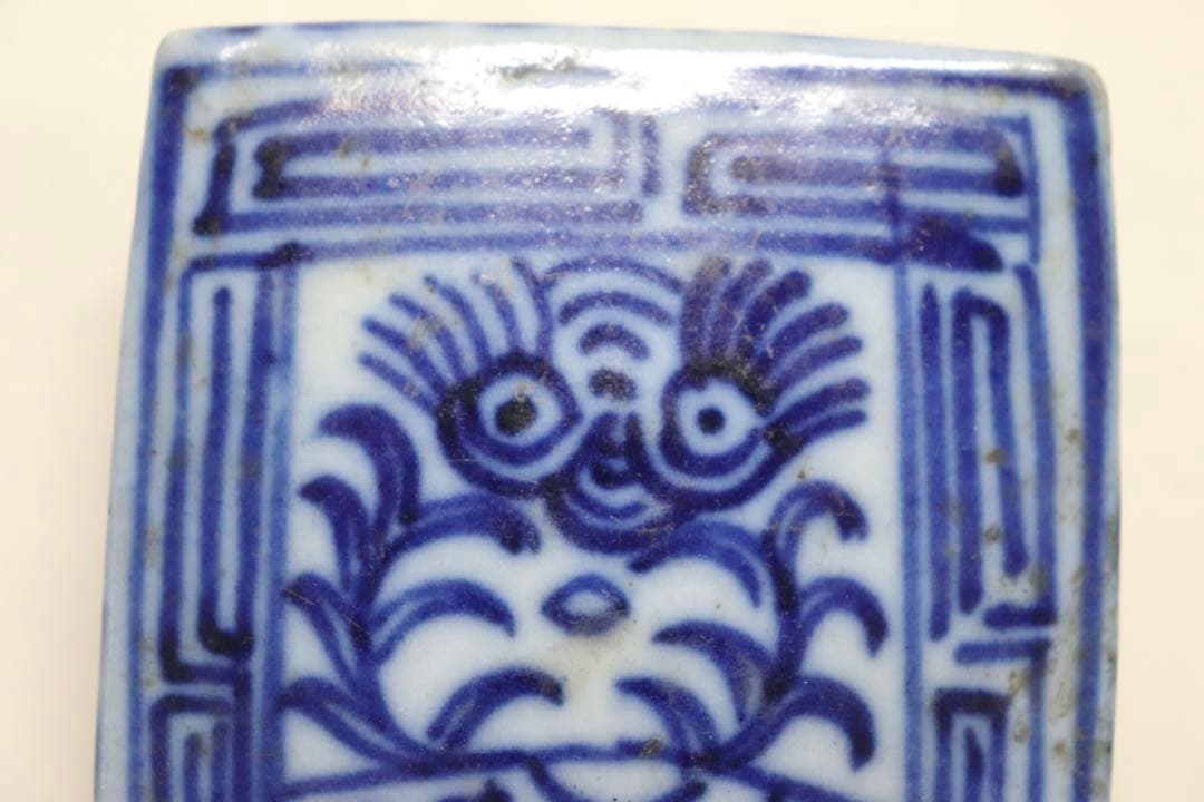 中国　清朝期　染付香合　朱肉入　アンティーク　送料込み0506