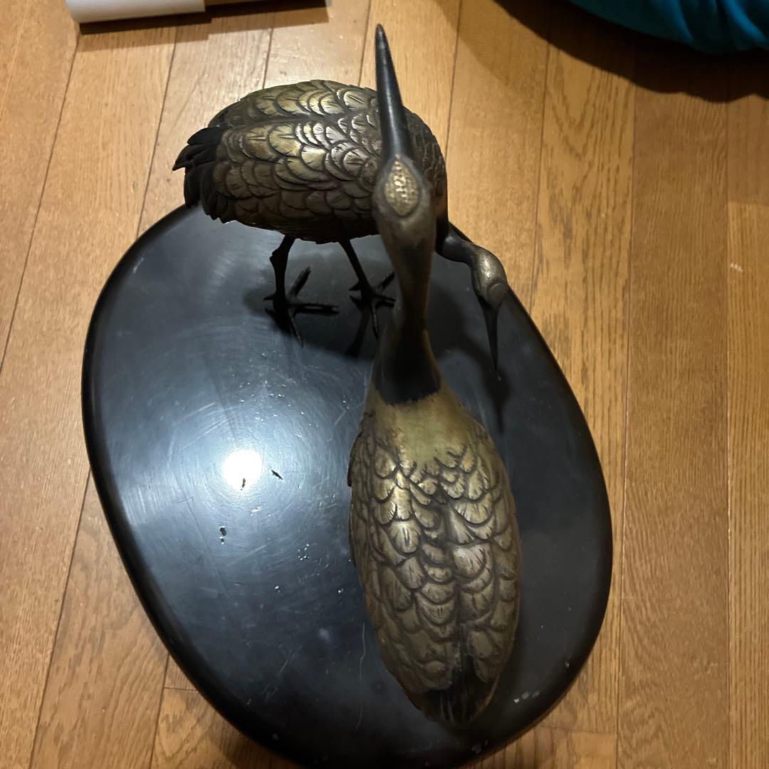 骨董品、縁起物鶴　美術工芸品　古銅色分け青銅　鎌倉山の旧家から出ました