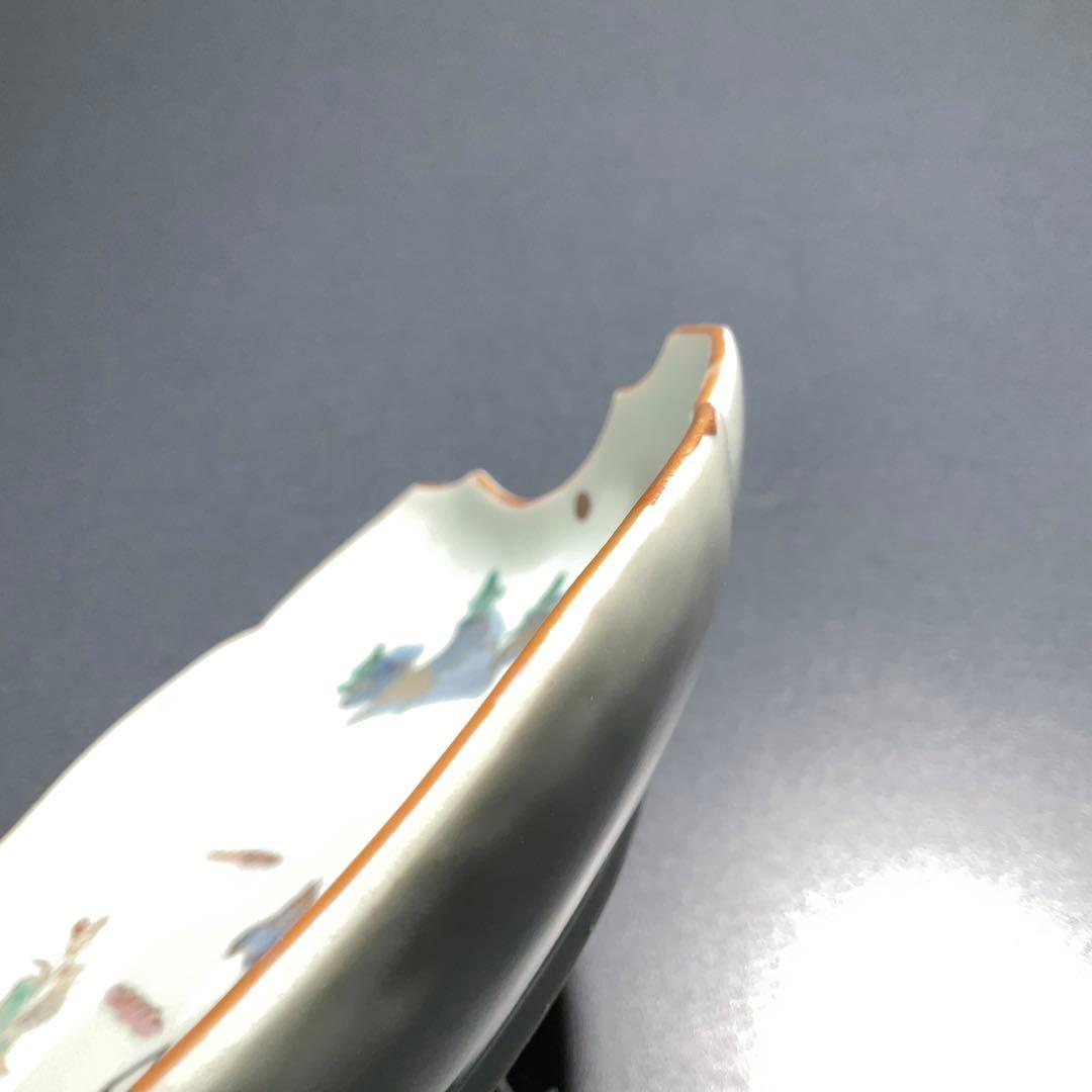 伊万里金襴手馬図変形皿　江戸　古伊万里　金直し　R0917w1ダH