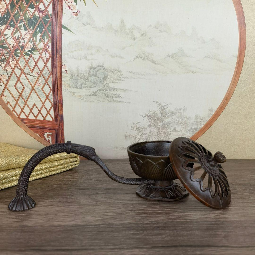 銅 細工 香炉 手持ち蓮華炉 盤香炉 装飾品 工芸品 置物
