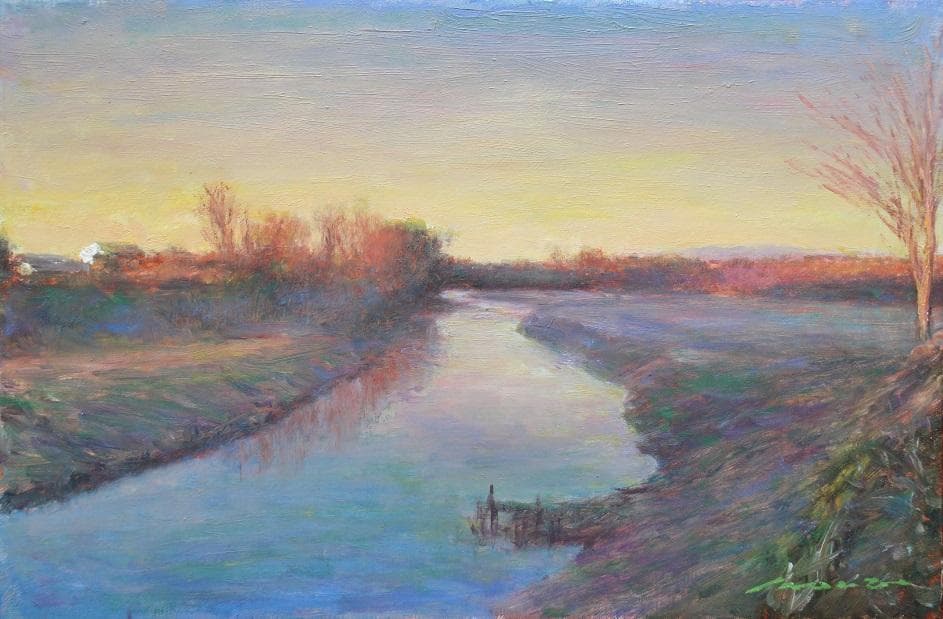 井上司「夜明けの川」油彩 P6号