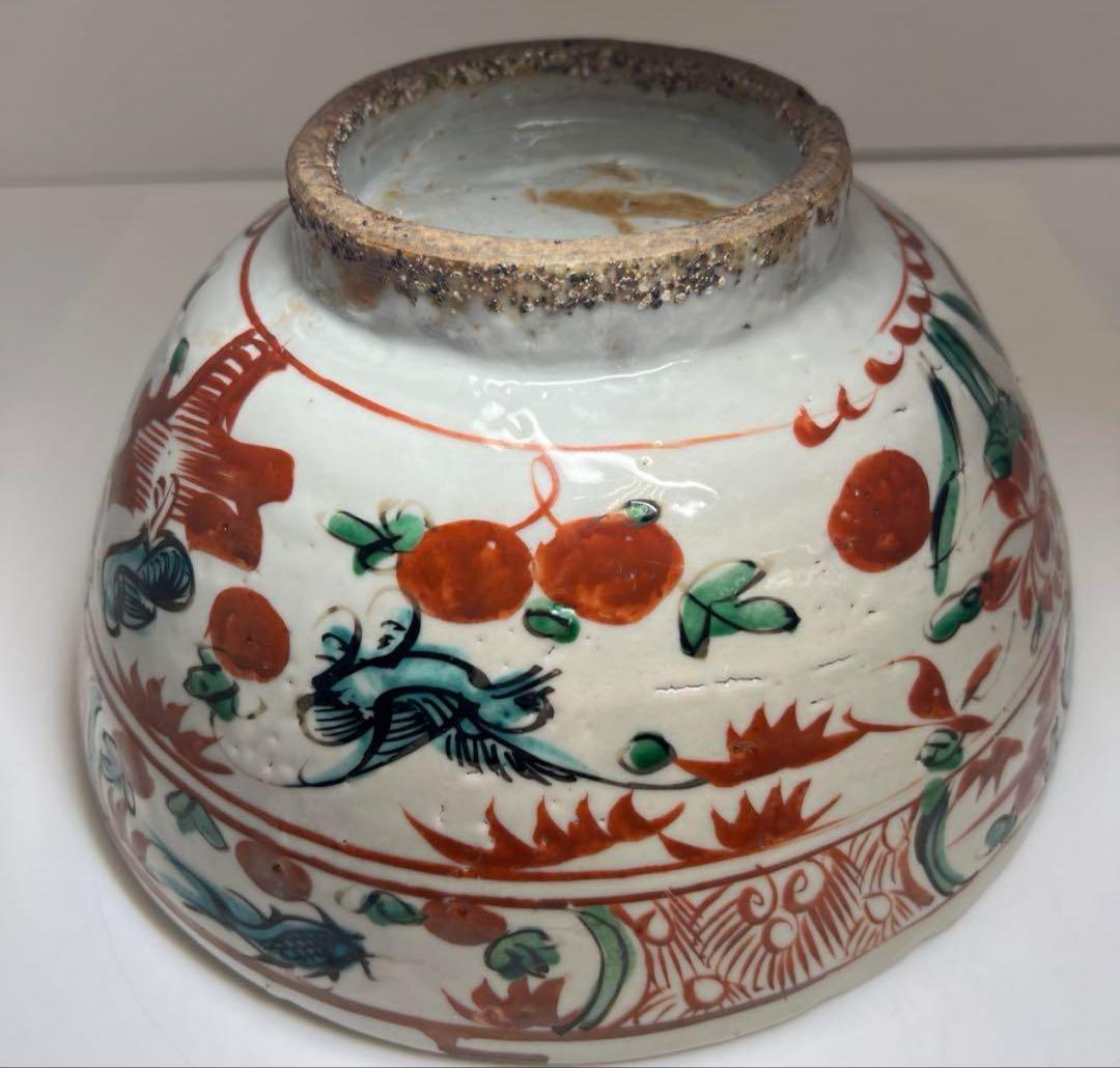 中国明時代　明代の大椀　果物鉢　南京赤絵大壷　置物　アンティーク　骨董　飾り物