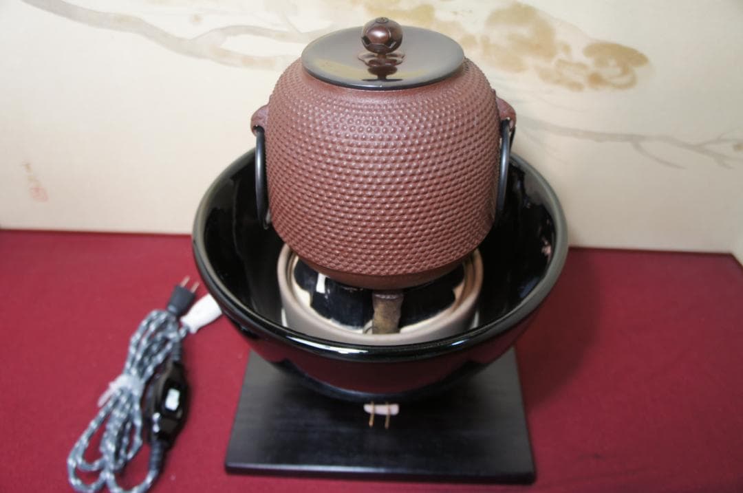 ☆ 創巧野々田 真塗風炉(紅鉢型)電熱器 在銘霰地紋棗釜 他フルセット送料込み