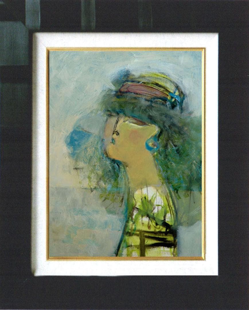 油絵 絵 絵画インテリア 額付(青緑＋金色の枠) F4-052113 人物 女性
