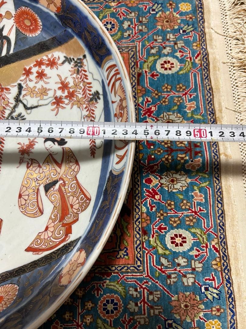 江戸時代　元禄　伊万里色絵窓抜美人花鳥図大飾皿