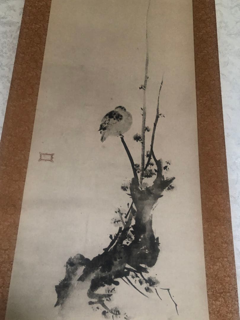 【複製】宮本武蔵「紅梅鳩図」重要文化財 表装済 183×49cm