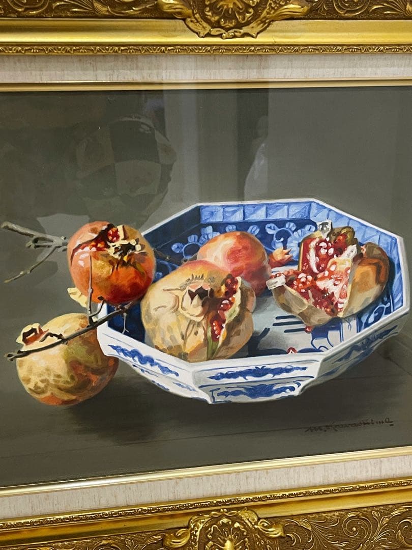 川島実作油絵F6「ざくろ
