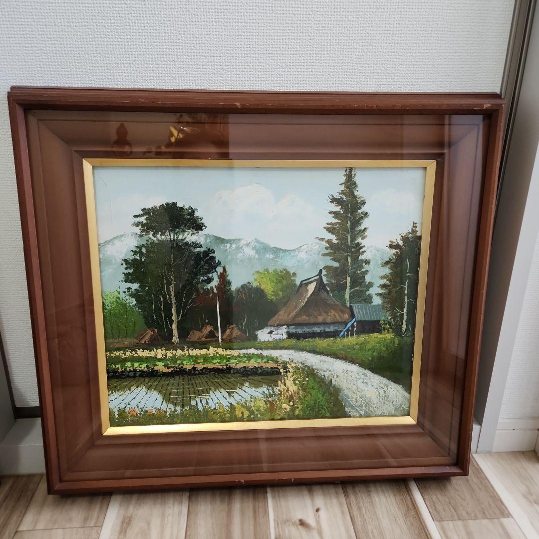 油彩　油絵 　田舎風景絵画　木製フレーム付