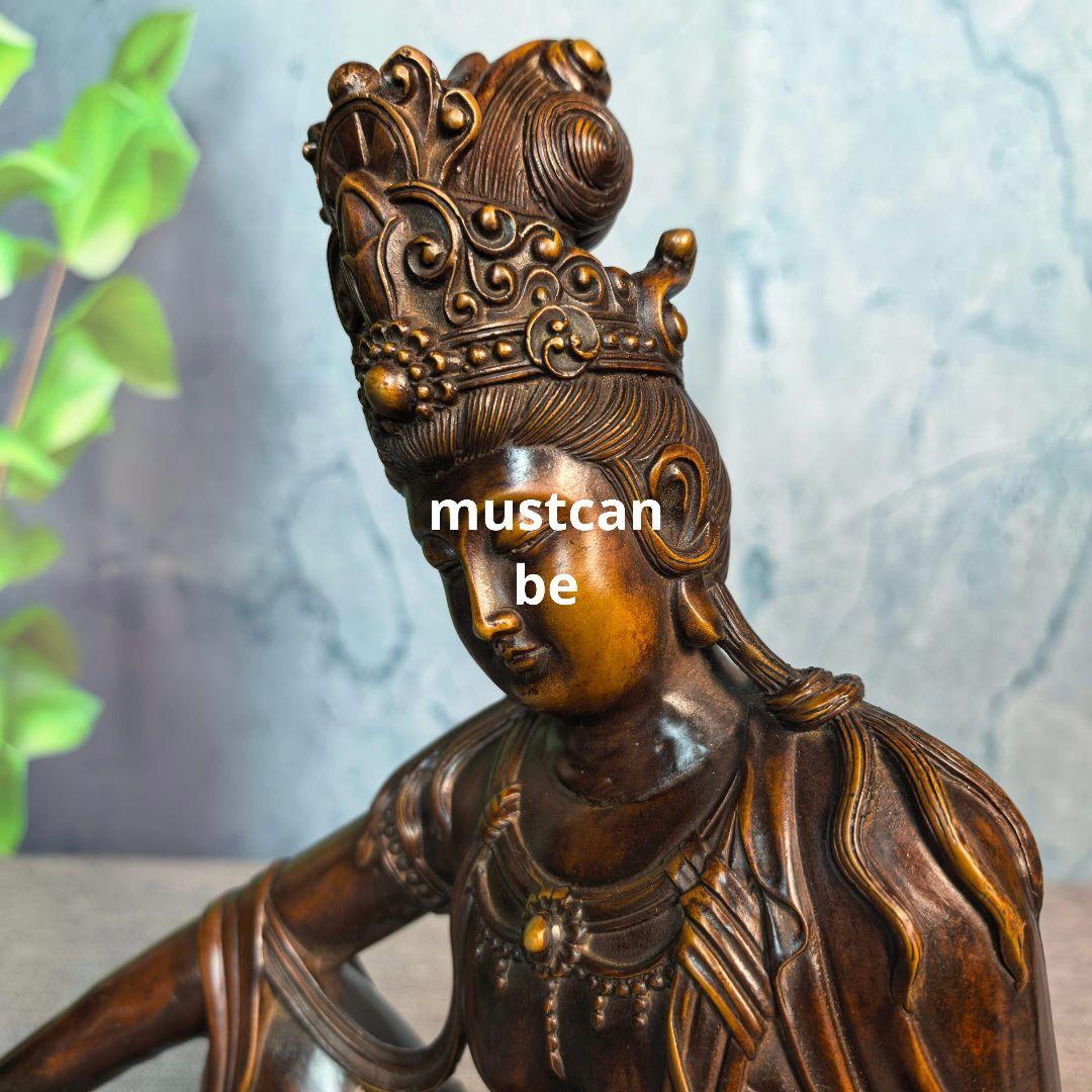 銅製 仏像 自在観音菩薩像 縁起物 茶台 客間 仏間 工芸品 置物