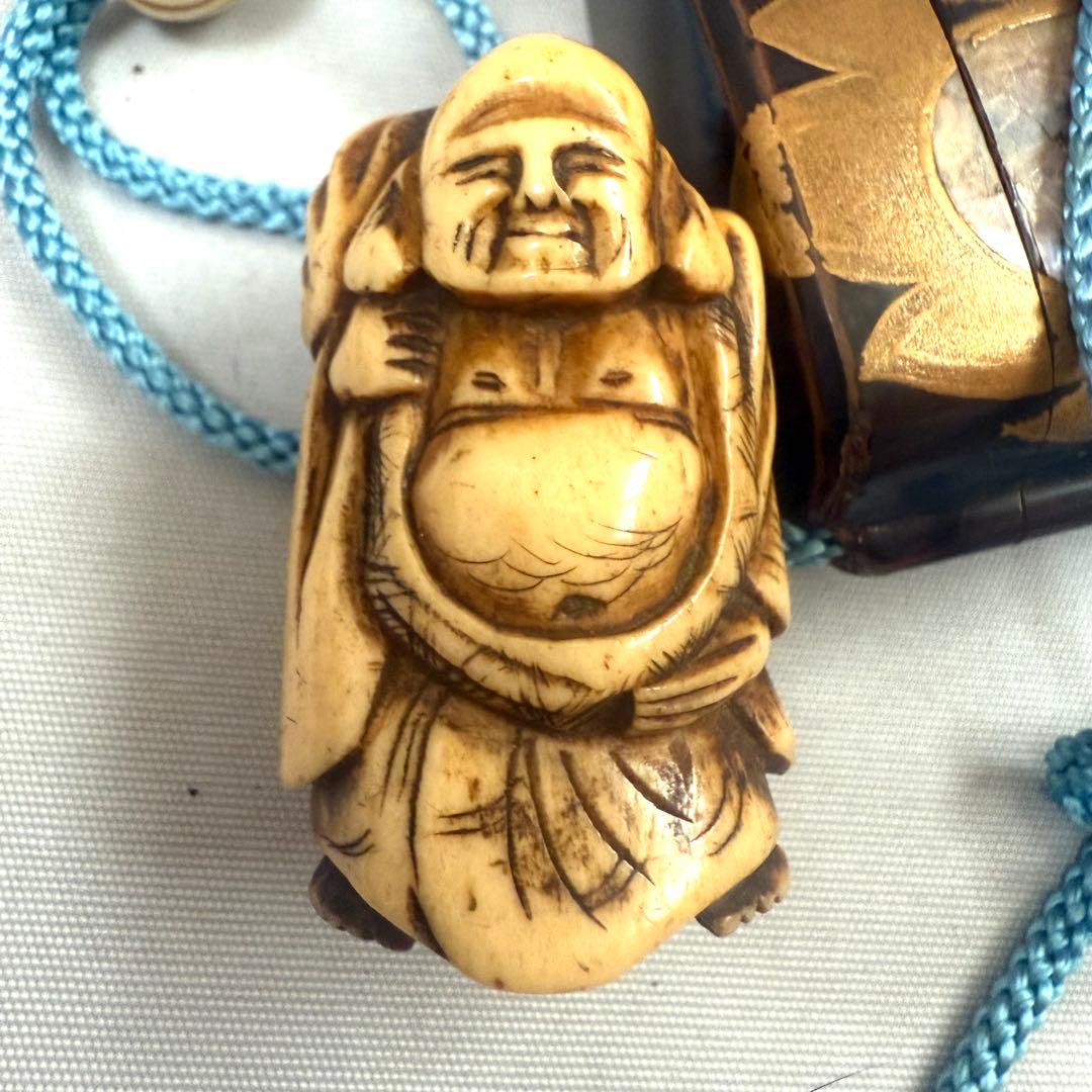 時代物　蒔絵　螺鈿　印籠　根付