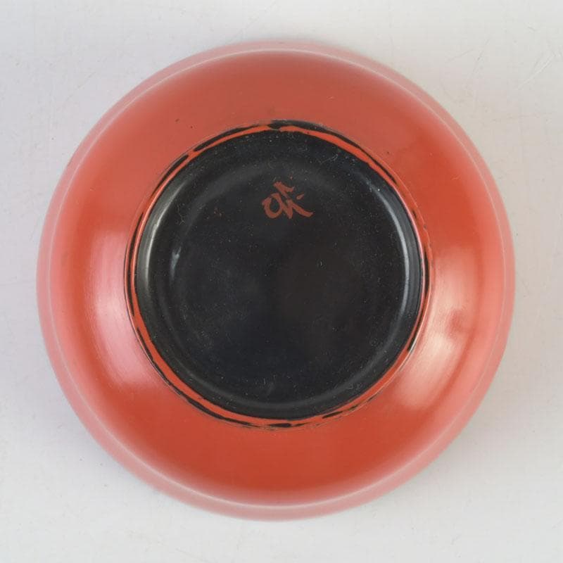 木地師　三代　村瀬治兵衛作　朱塗　盃　ぐい呑　共箱　V　9883