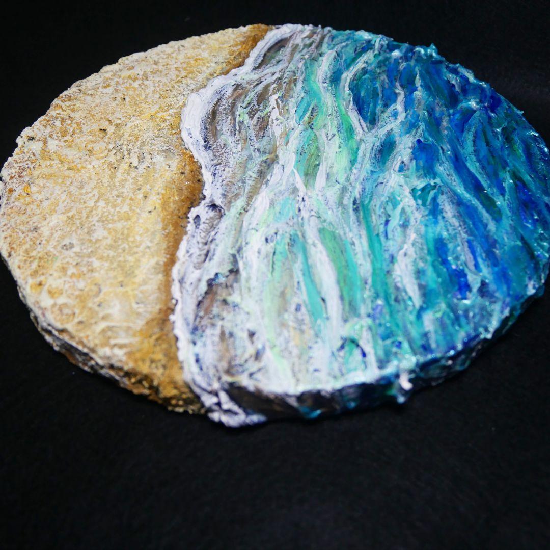 油絵 油彩 油彩画 絵 絵画 円形【丸い海】