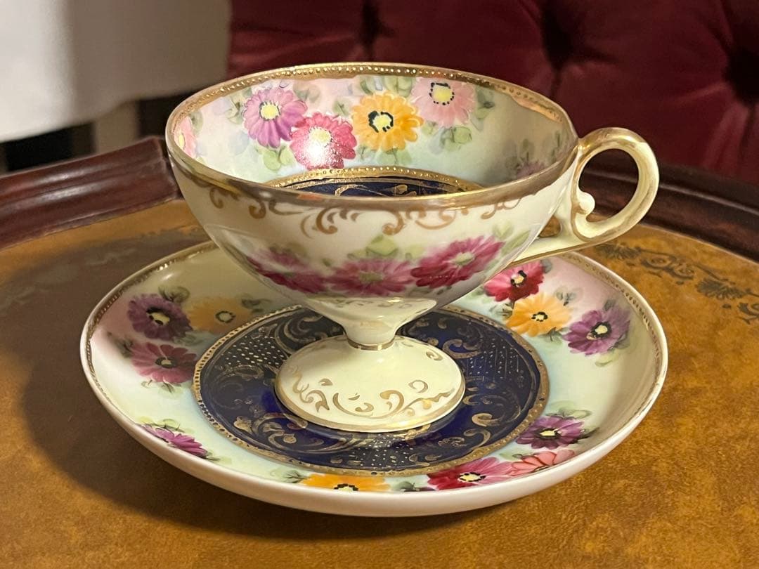 オールドノリタケ　金彩　総柄　高脚カップソーサー　花柄