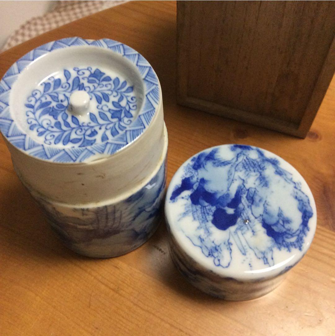 アンティーク 陶製の茶筒
