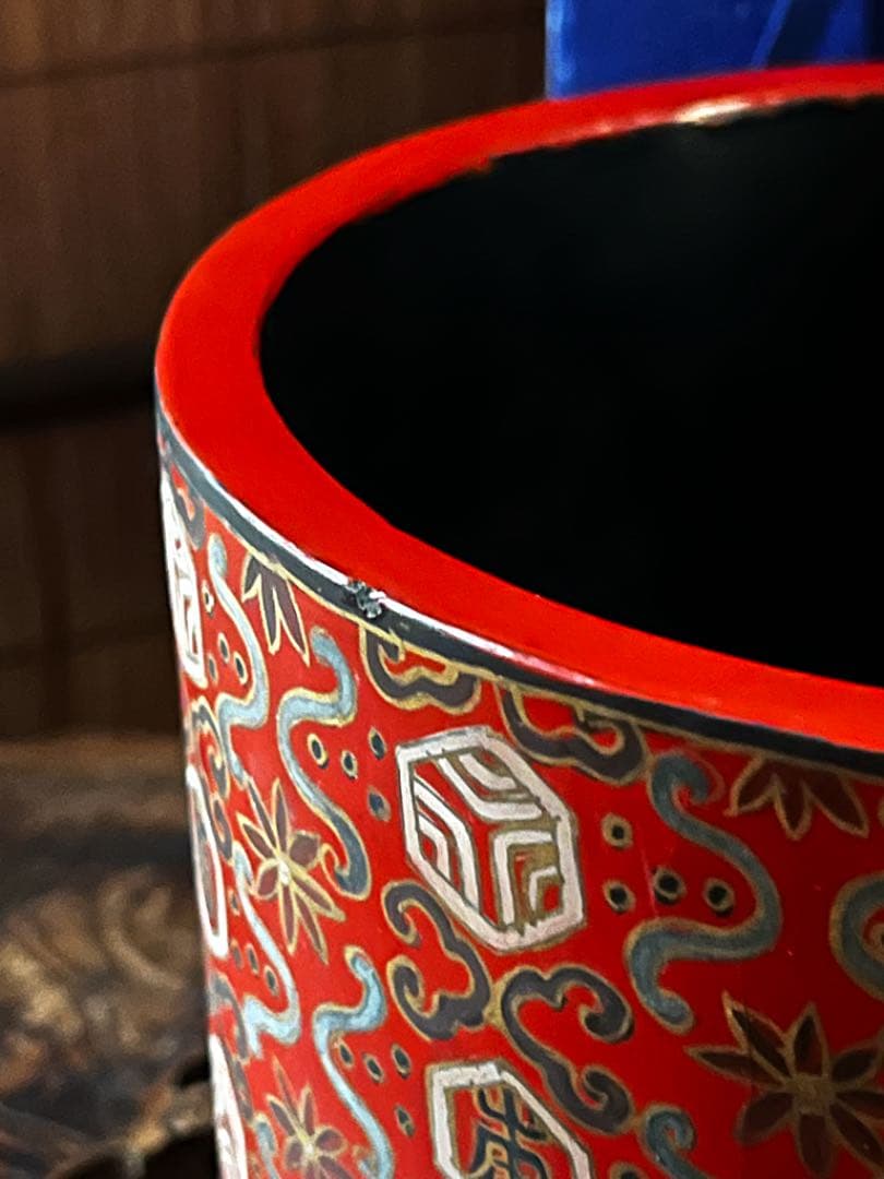 中国美術 時代 木/乾漆 朱塗り黒塗り 大筒/筒 共箱 処分価格