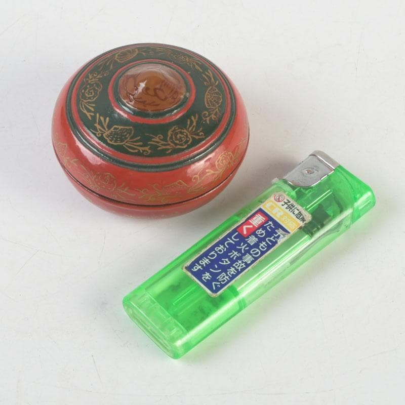 茶道具　朱塗　貝蒔絵　香合　仕覆付　V　9854