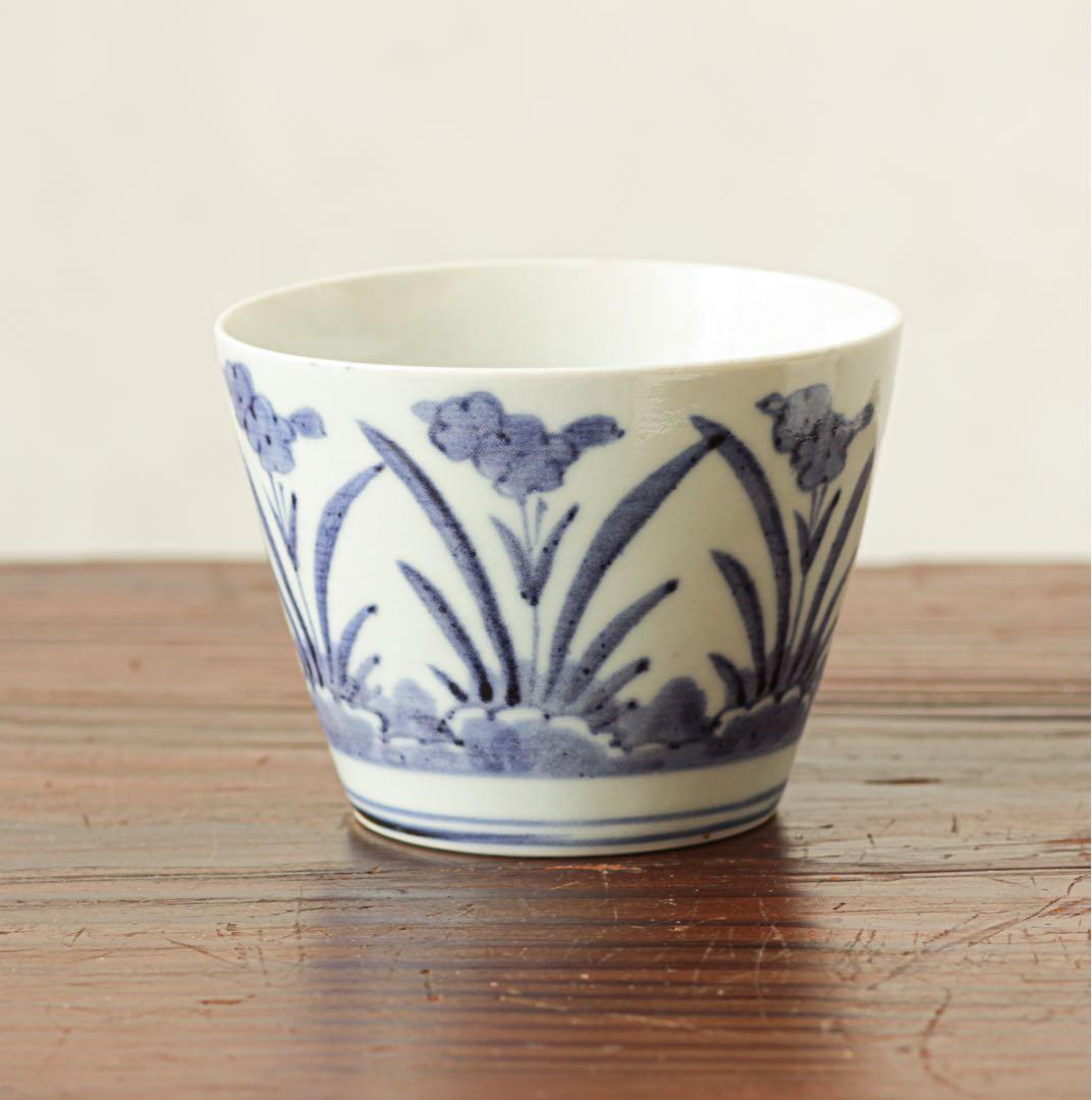 古伊万里　伊万里　江戸　中期　花文様　菖蒲　水仙　大きな!!　蕎麦猪口　染付