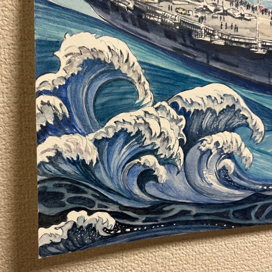アメリカ軍の飛行船の水彩画 30x40cm