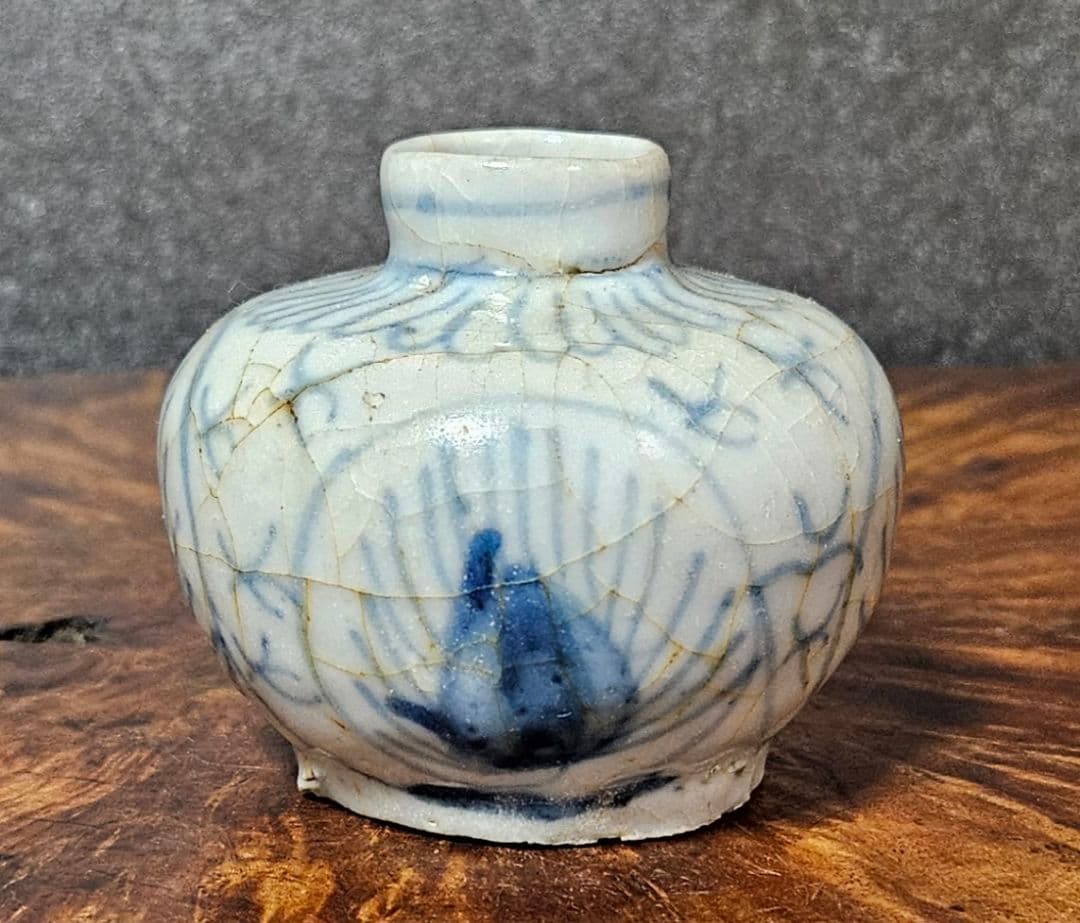 中国南方系　東南アジア古陶磁器　青華 安南　宋胡録　小壺　茶入れ　振り出し