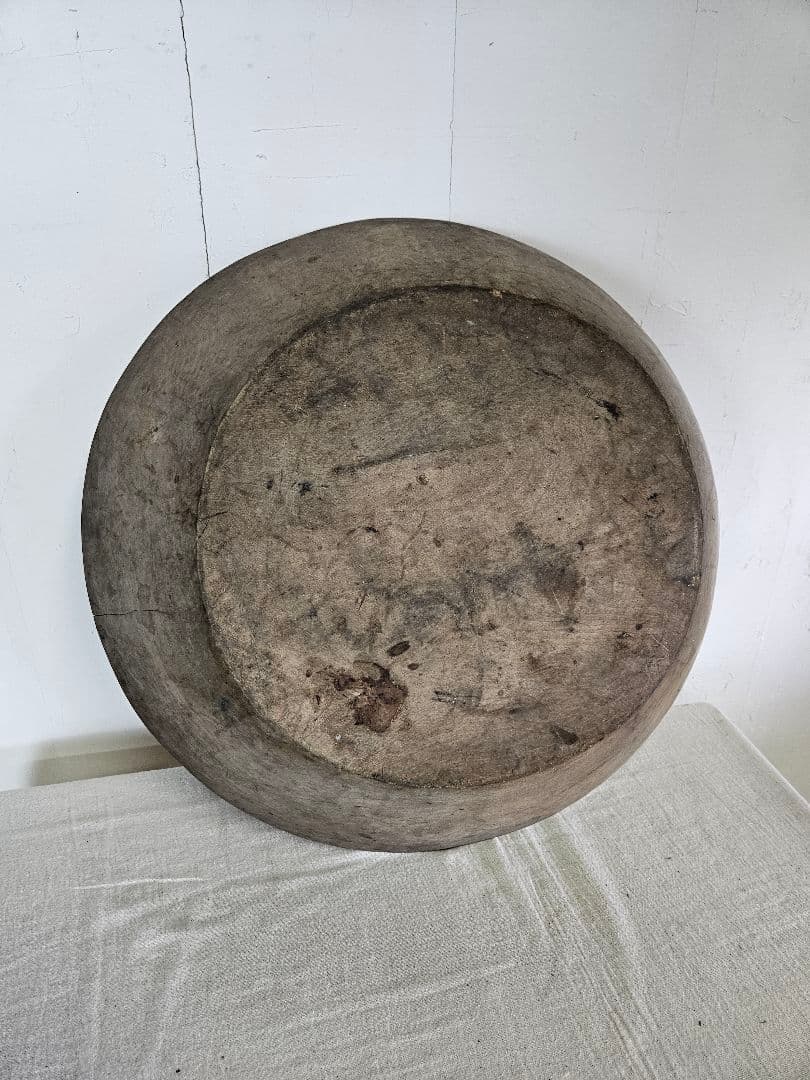 日本のアンティーク 無垢材のこね鉢 鎹継ぎ くりぬき ウッドボウル ガーデニング