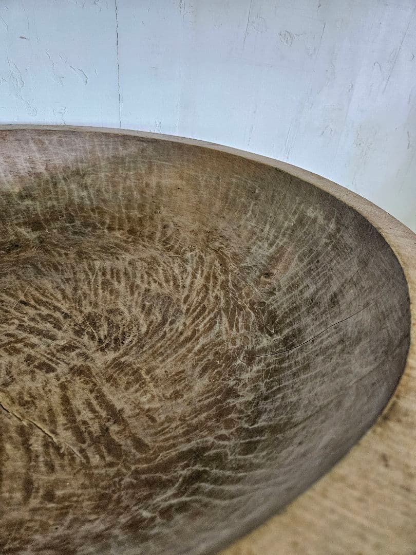日本のアンティーク 無垢材のこね鉢 鎹継ぎ くりぬき ウッドボウル ガーデニング