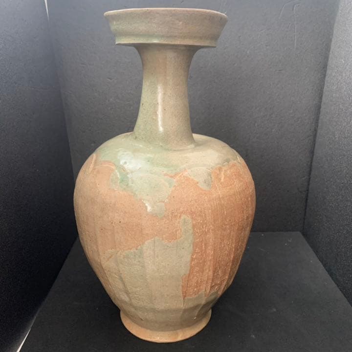 高麗青磁　盤口瓶　鎬広口瓶　須恵器　花瓶　オブジェ　李朝