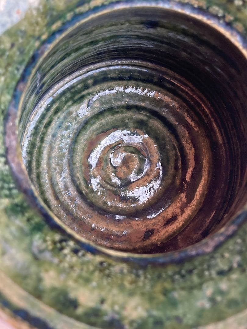 岡部嶺男 作 織部花入 花瓶 合箱 茶道具