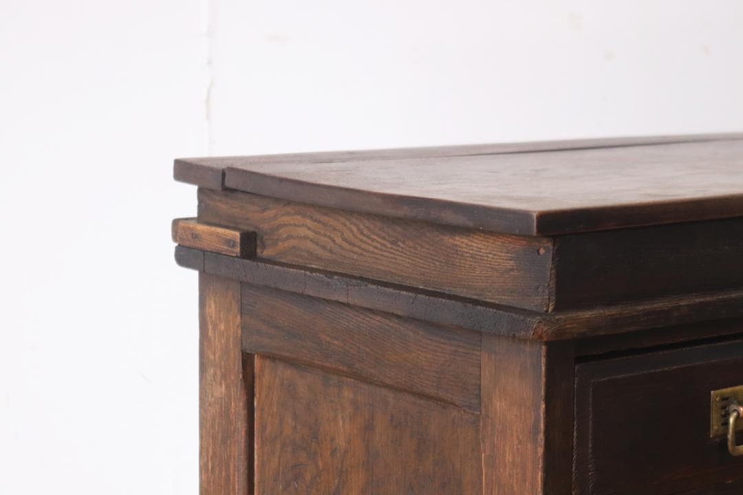 レトロ 文机 ローテーブル 座卓 帳場机 跳ね上げ天板 無垢材 引き出し 2杯