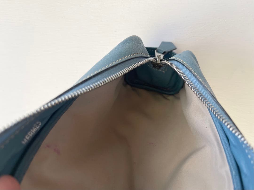 HERMES エルメス レザー ペンケース ポーチ ブルー系 シルバー金具